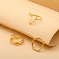 Three-piece elegant gold titanium steel ring set with hollow heart and wave design - ZJ025-Hollow Heart Gold 3-Piece Set