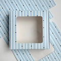 Blue and white striped paper gift box with PVC window and black polka dots detail - Open Window Blue Polka Dot
