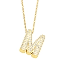 Detailed view of capital M pendant featuring pave-set cubic zirconia on a gold chain - Gold-M