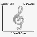 Tableau des tailles pour pendentif note de musique avec dimensions 3,3 cm et 1,5 cm - Argenté