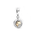 Two-tone spinning globe charm with You Mean The World To Me engraving in silver and gold - Earth Globe English Lettering Charm