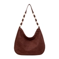 Borsa a spalla in pelle scamosciata marrone scuro con tracolla a catena intrecciata e spaziosa - Borgogna