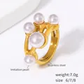 18k goud vergulde roestvrijstalen ring met vijf imitatieparels in diverse maten - US 6 / Goud