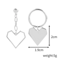 Silver asymmetrical geometric heart earrings with baroque style details and ball studs - E2112-10 Silver Asymmetric Heart
