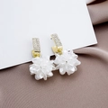 Elegant white shell flower earrings with gold finish and sparkling rhinestones - Rhinestone Petal Stud (E4329)
