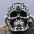 Punk style stainless steel skull pendant with vintage engraved details on a bark backdrop - Pendant with Chain (E0408-1)