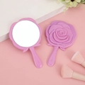 Pink rose shaped handheld makeup mirrors with 3D floral relief and handle in a 2-pack set - Solid Rose Red