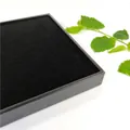 Macro shot of black velvet slots for ring and earring display in large jewelry tray - Black PU Leather + Black Velvet
