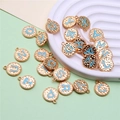 DIY gold alloy round pendants with blue enamel letters set on a white ripple plate - Alphabet Set (DY147) / Set of 26 / Style 56 Blue