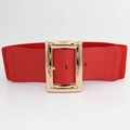 Cinturón elástico ancho rojo para mujer con hebilla metálica rectangular dorada retro - Estilo Hebilla Rectangular Lisa (EL250-2) / Rojo