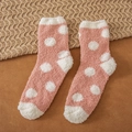 Calze spesse in pile corallo rosa con grandi pois bianchi per caldo inverno - Taglia unica / Rosa con Pois Bianchi