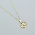 Luxuriöse goldene S925 Silber Stern- und Mondkette mit Zirkonia im Achteckrahmen - 925er Silber / Gold