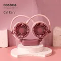 Pink cat-ear neck fan DD5583B with dual-head adjustable arms and USB charging - Cat / Taro Pink