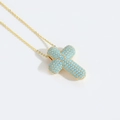 Elegant gold cross pendant necklace featuring blue pavé stones on a slim chain - Cross (Sky Blue)