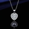 Silver plated heart pendant necklace with sparkling white zircon and halo setting - Tz-2 [with Cross Chain]