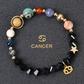 Dettaglio del bracciale zodiacale Cancro con perle di ossidiana sfaccettate e ciondoli d'oro - Cancro