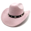 Chapeau de cowboy rose en suédine pour femme avec ruban noir orné de clous et perles - Rose foncé