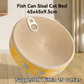 Fish can shaped sisal cat scratcher bed in beige with 45x45x9.5cm size markings - Fish Canned (Yellow)