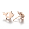 Rose gold pig stud earrings with heart hollow design for women in minimalist style - Pig (Rose Gold)