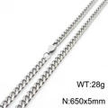 Silver stainless steel Cuban link chain necklace, 28g weight, 650x5mm with lobster clasp - 5*650mm(KN233043-ZZ)