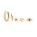 5-piece gold earring set featuring snake, star, and blue evil eye stud designs - Gold Evil Eye Snake Earring Set (#39)