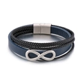 Bracciale multistrato in pelle intrecciata con simbolo infinito e chiusura magnetica in acciaio - Colore Acciaio (KB153821-KLHQ)