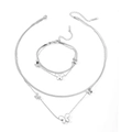 Detail of silver double-layered butterfly necklace and bracelet set on white background - Steel Color White Shell Butterfly Jewelry Set (O504)