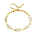 Bracciale a catena piatta in acciaio inossidabile dorato con cinque ciondoli a farfalla bianca - Cinque Farfalle (N301) / Bracciale