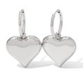 Polished silver stainless steel heart hoop earrings with a 3D puffed heart pendant - 3D Heart Hoop Style (PDE333)