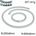 Ensemble chaîne cubaine en acier inoxydable argenté avec collier et bracelet de 8mm - Ensemble Couleur Argent 8mm (KS141818-Z)