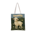 Détail d'un sac cabas en toile bleue avec illustration d'agneau et anses blanches robustes - Bleu Clair Doux Agneau (jiayingstd110)