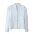 Elegante camicetta bianca con scollo a V, maniche lunghe e bottoni decorativi curati - XS / Bianco