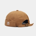 Gorro docker marrón de lona de algodón sin ala con bordado m y correa de metal ajustable - m-Caqui