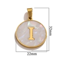 Golden stainless steel letter I pendant with white shell inlay, size 32mm by 22mm - Gold I
