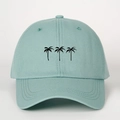 Detailed close-up of mint green baseball cap with three palm trees embroidery design - One Size / Mint Green (Black Coconut Tree)