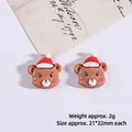 Brown Christmas resin bears with red Santa hats for DIY crafts, 21x22mm size - Bear Head in Hat