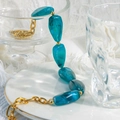 Irregular turquoise natural stone necklace with bold gold stainless steel chain link - Stainless Steel Marble Pattern Necklace / Green