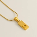 Gold square frosted pendant with letter D on snake chain stainless steel necklace - Gold Letter D