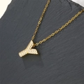 Gold plated letter Y pendant necklace with cubic zirconia on textured stone base - Letter Y (Pendant Only)