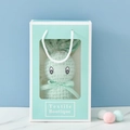 Mint green bunny-shaped coral fleece towel in matching gift box with silk ribbon decoration - Light Green + Blue Boutique Gift Box