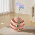 Jouet chat rose à 3 niveaux avec balles vertes et baguette à plumes de 22cm - Plateau tournant avec baguette teaser / Rose cannelle