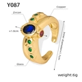 Detailansicht eines vergoldeten Kupferrings mit blauem Zirkon und buntem Glassteinbesatz - Größe 7 (Verstellbar) / Goldfarbener Zirkon-Inlay-Ring(Y087)