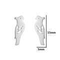 Macro view of bird-shaped silver stud earrings showing dimensions 15mm by 5mm - Bird / Steel Color