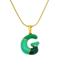 Golden necklace with letter G pendant featuring a three-tone green enamel gradient finish - Letter G(S640G-002-G)