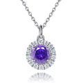 Elegant s925 sterling silver halo necklace featuring a round purple gemstone pendant - Medium Violet Blue 【White Gold】