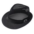 Chapeau Panama noir respirant avec maille ajourée et ruban en cuir à boucle élégante - Taille unique / Noir
