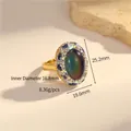 Vintage gold ring with oval purple amethyst and halo crystals on beige stone base - K-0853 Mood Temperature Color Changing Ring