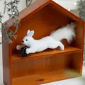 White foam squirrel ornament with pinecone and fluffy tail, 8cm height and 25cm width - Large White Running Squirrel