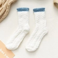Winter coral fleece socks in white and blue featuring soft plush texture and warmth - White