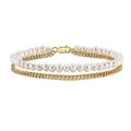 Double-layer S925 silver bracelet featuring white pearls and a golden link chain - NMB06-Layered Pearl Gold-8 Inch